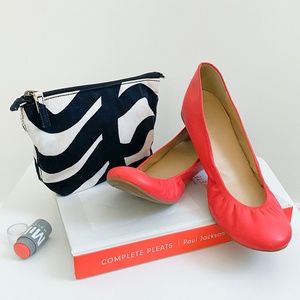 J CREW Flats & MARIMEKKO Makeup Bag | Leather Ballet Shoes Raspberry Red US W8